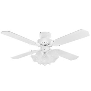 Global 36″ Rio Ceiling Fan In White With 3 Lights And Reversible White/White Blades
