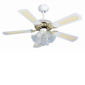 Global San Diego 42″ 3 Light White And Brass Ceiling Fan With Reversible White And Cane Or White Blades