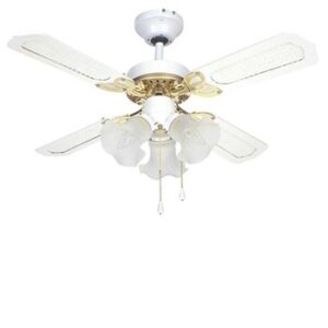 Global 36″ Rio Ceiling Fan In White And Brass With 3 Lights And Reversible White/White And Cane Blades