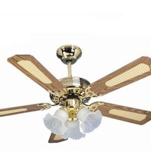 Global San Diego Polished Brass 42″ 3 Light Ceiling Fan With Reversible Oak And Cane/Mahogany Blades
