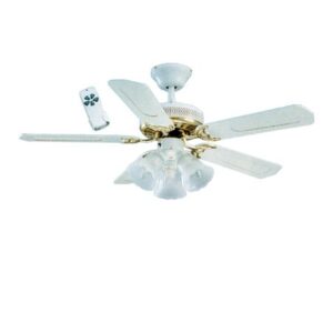 Global Santa Monica 42″ 3 Light Kit Ceiling Fan With Remote Control In White With Polished Brass Trim