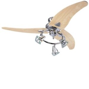 Global 48″ Scorpion Ceiling Fan In Chrome With 3 Light Spots And Washed Oak Blades