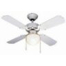 Global 36″ Rimini Ceiling Fan In White With Globe Light And Reversible White/White And Cane Blades