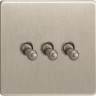 Varilight 3 Gang 10A 1 Or 2 Way Toggle Switch In Brushed Steel XDST3S