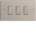 Varilight XFS93D 3 Gang 10A Rocker Switch (Twin Plate) In Brushed Steel