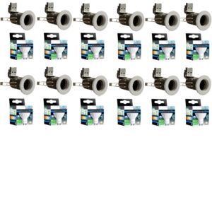 Pack Of 12 White Fixed Mains Voltage GU10 Downlights With Warm White LED Lamps